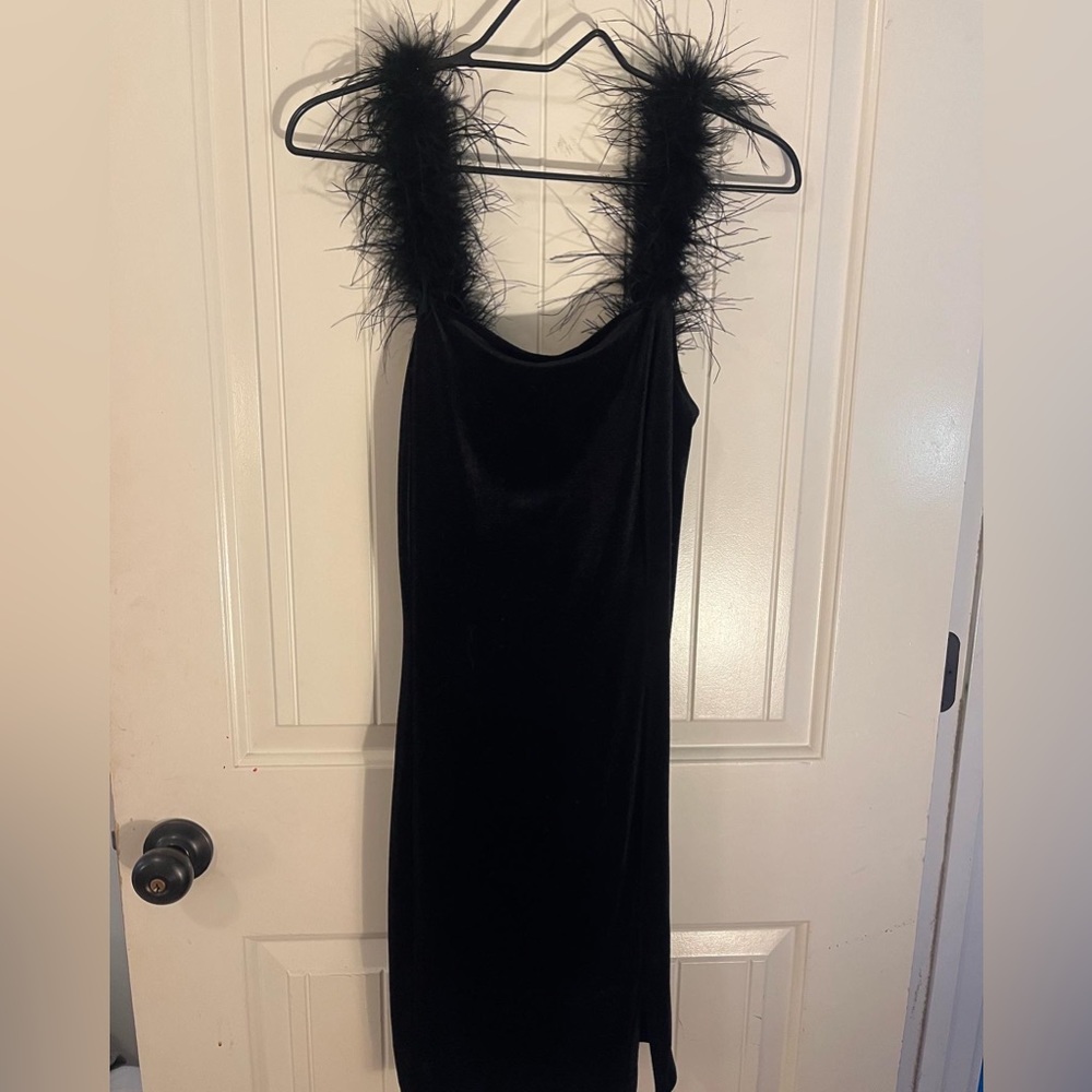 - GB black fur velvet dress